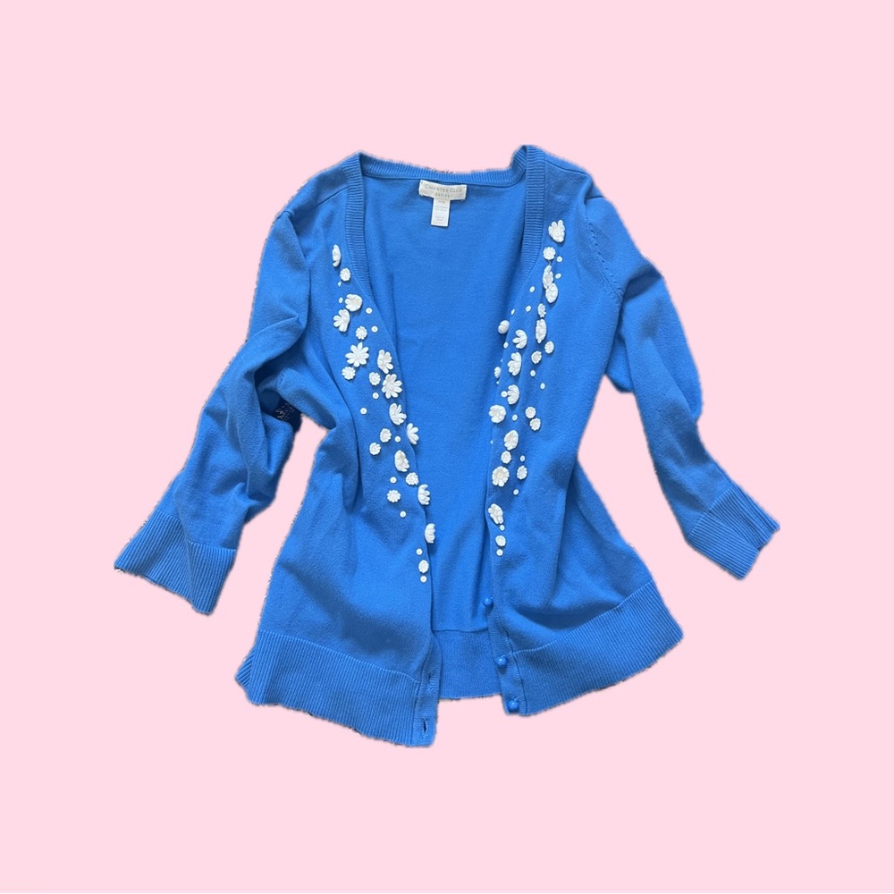 y2k blue floral cardigan